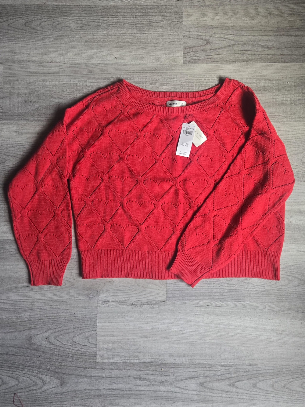 Hollister Bright Red Heart-Pattern Crewneck Sweater, Size XS